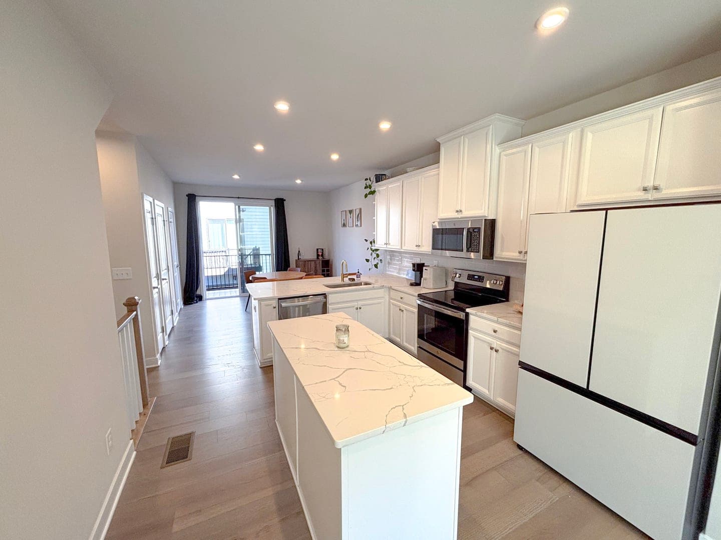 Kitchen island with marble-look counters